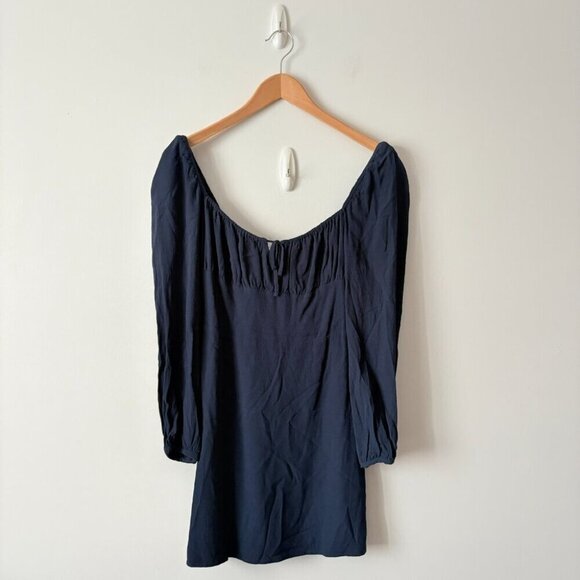 Aritzia Sunday Best Deliah Smocked Mini Dress Navy Blue Size Small - Picture 3 of 8